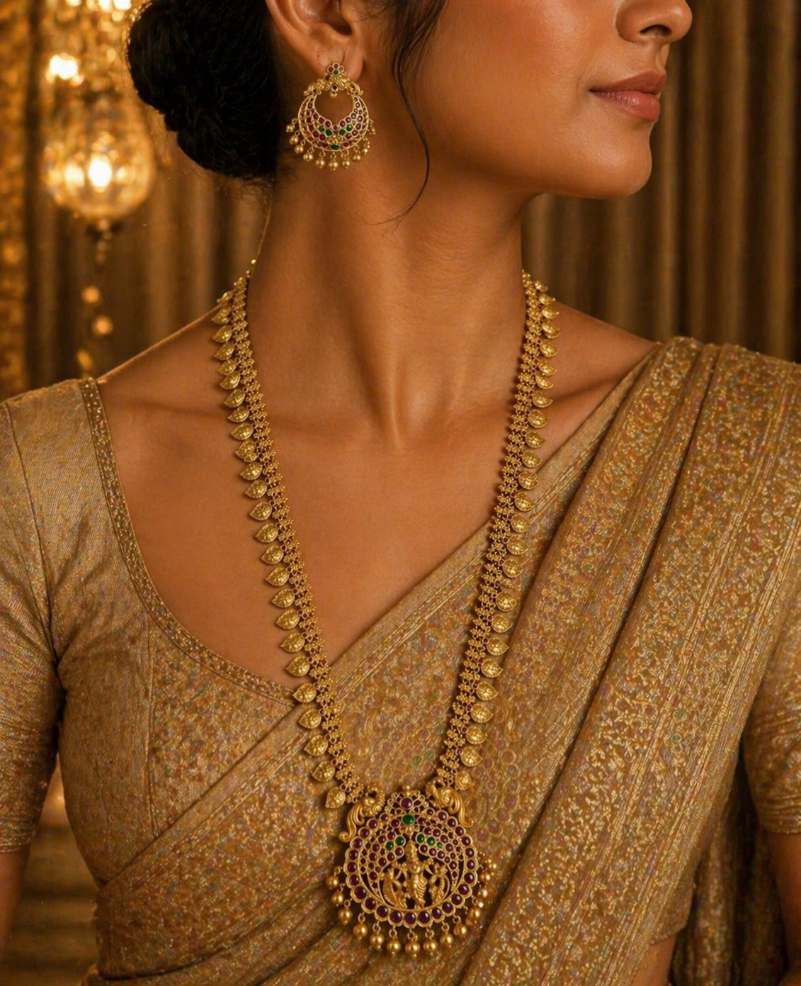Ruby Stone Long Haram with Earrings
