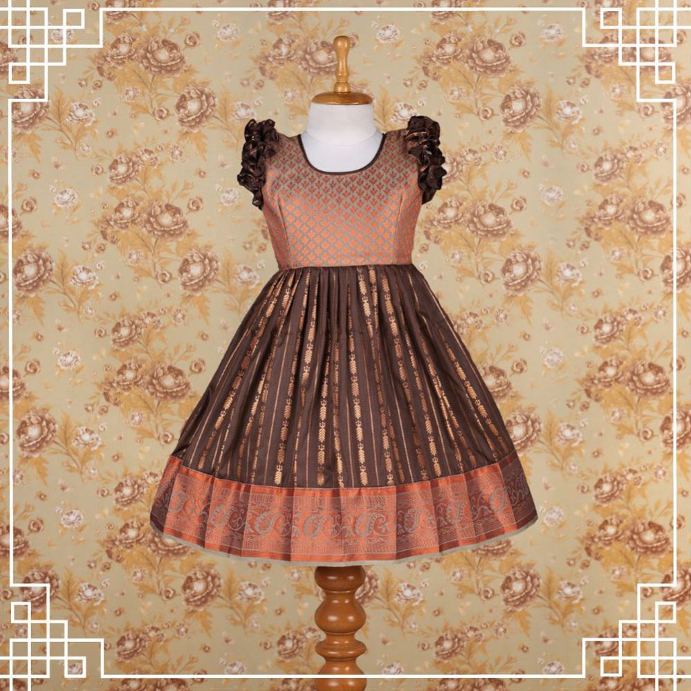 Varnatari's Wenge Brown And Light Grey Ethnic Frock