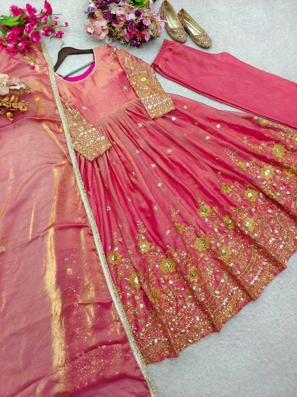 Women Wastra's Fendy Satin Silk Gown Palazzo Set
