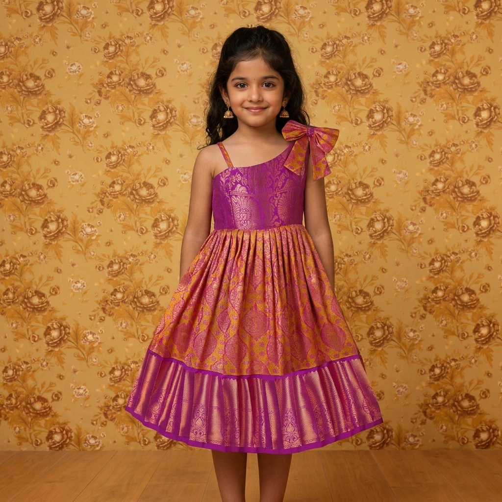 Varnatari's Mustard Yellow And Purple Ethnic Frock