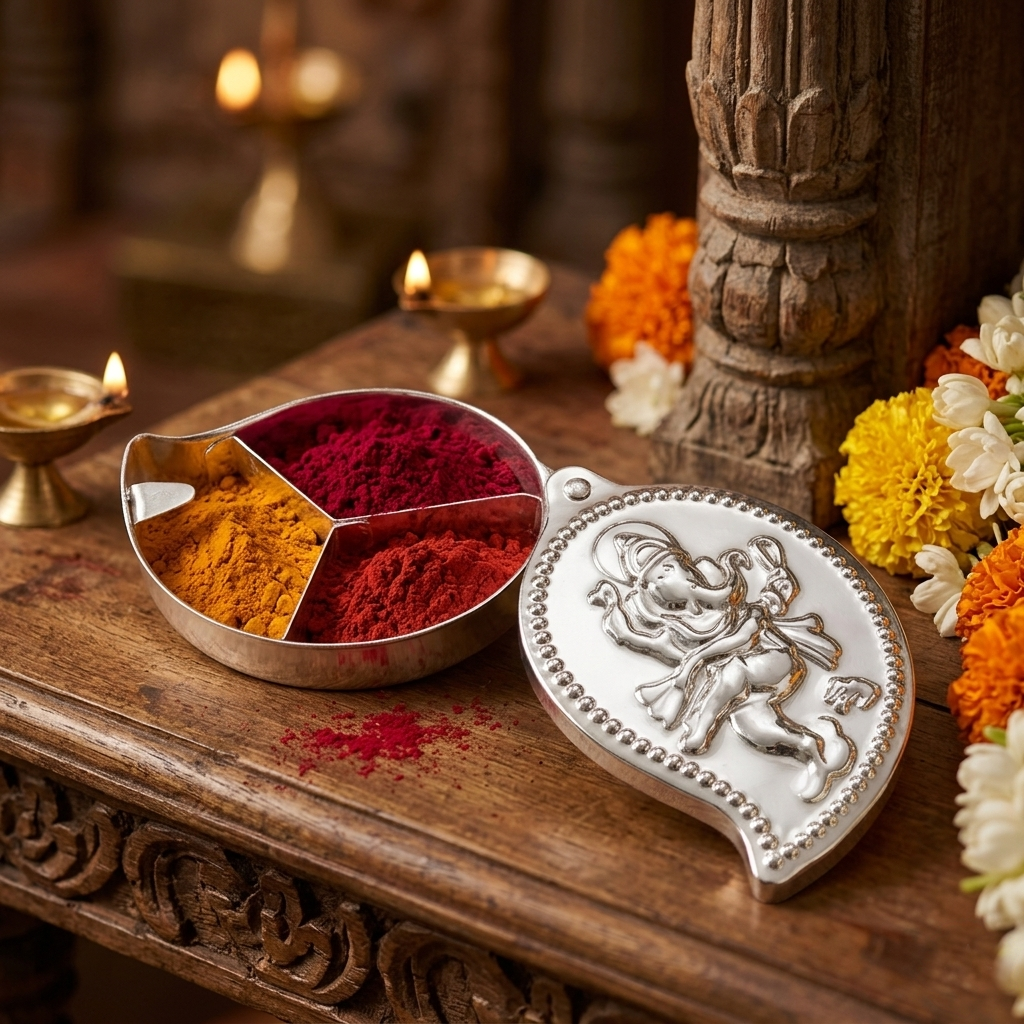 German Silver Kumkum - Lid Ganesh