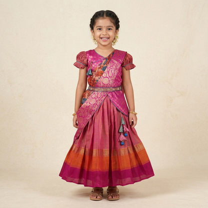 Varnatari's Onion Pink And Pink Lehenga Set