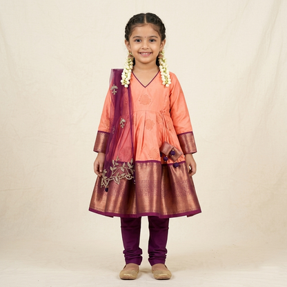 Varnatari's Neon Peach And Wine Purple Ethnic Salwar Set