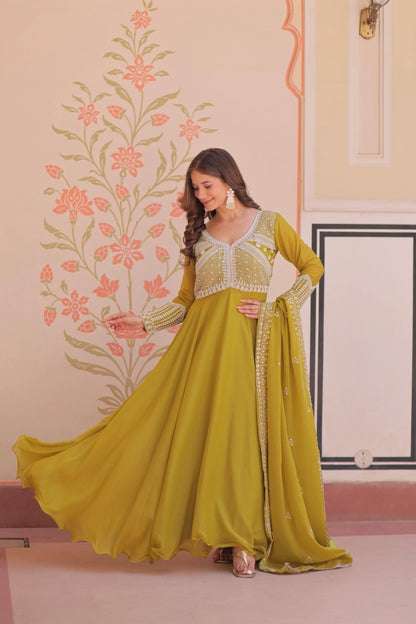 Vastra Creation's Designer Star Georgette Embroidered Gown with Dupatta