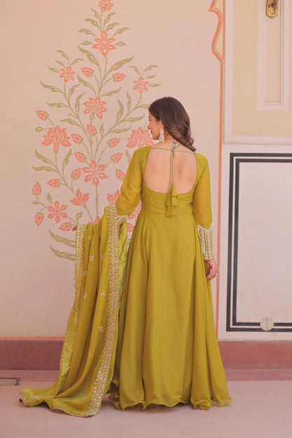 Vastra Creation's Designer Star Georgette Embroidered Gown with Dupatta