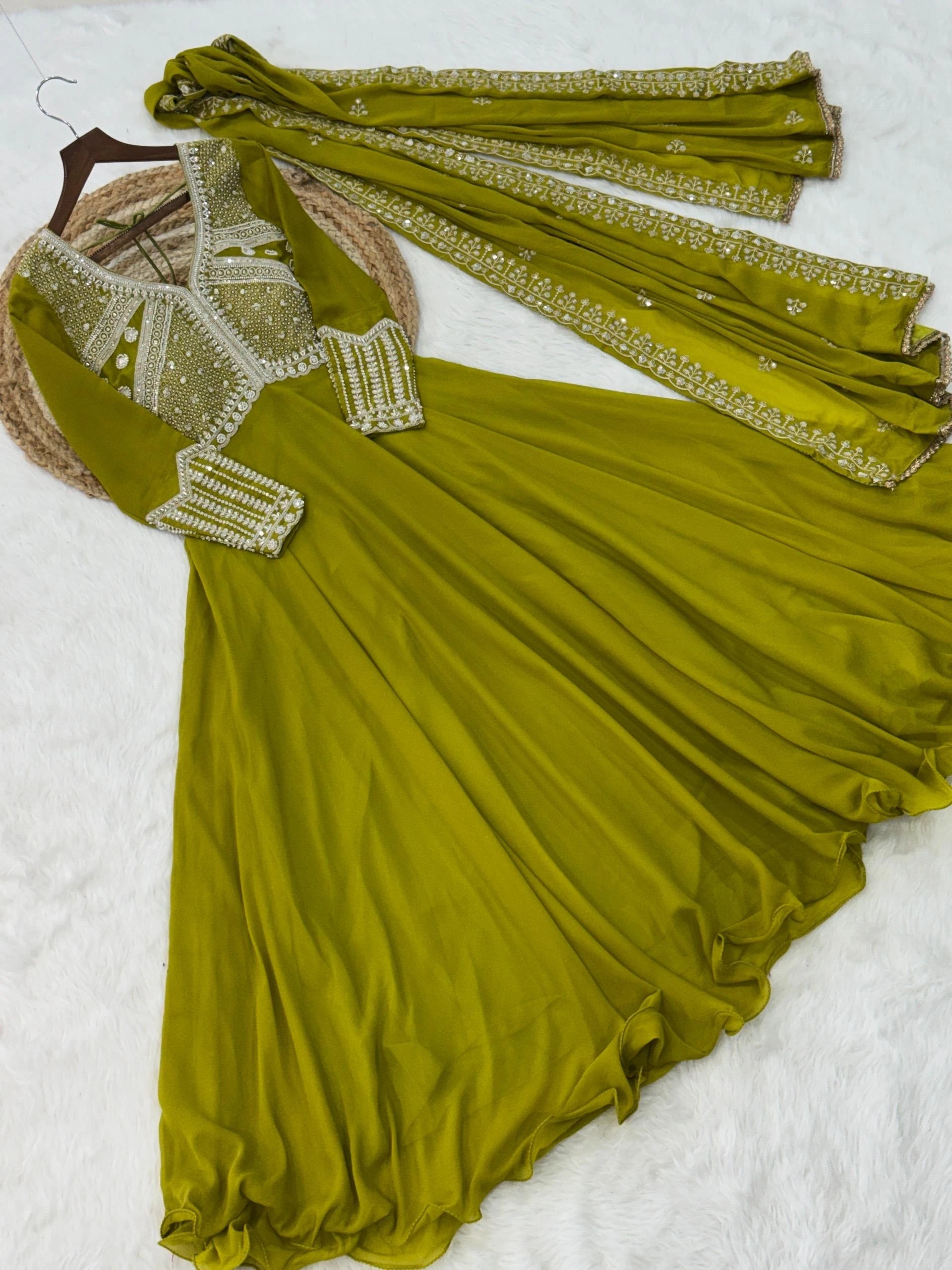 Vastra Creation's Designer Star Georgette Embroidered Gown with Dupatta