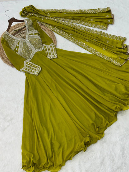 Vastra Creation's Designer Star Georgette Embroidered Gown with Dupatta