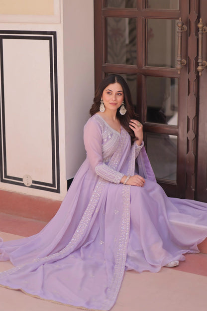 Vastra Creation's Designer Star Georgette Embroidered Gown with Dupatta