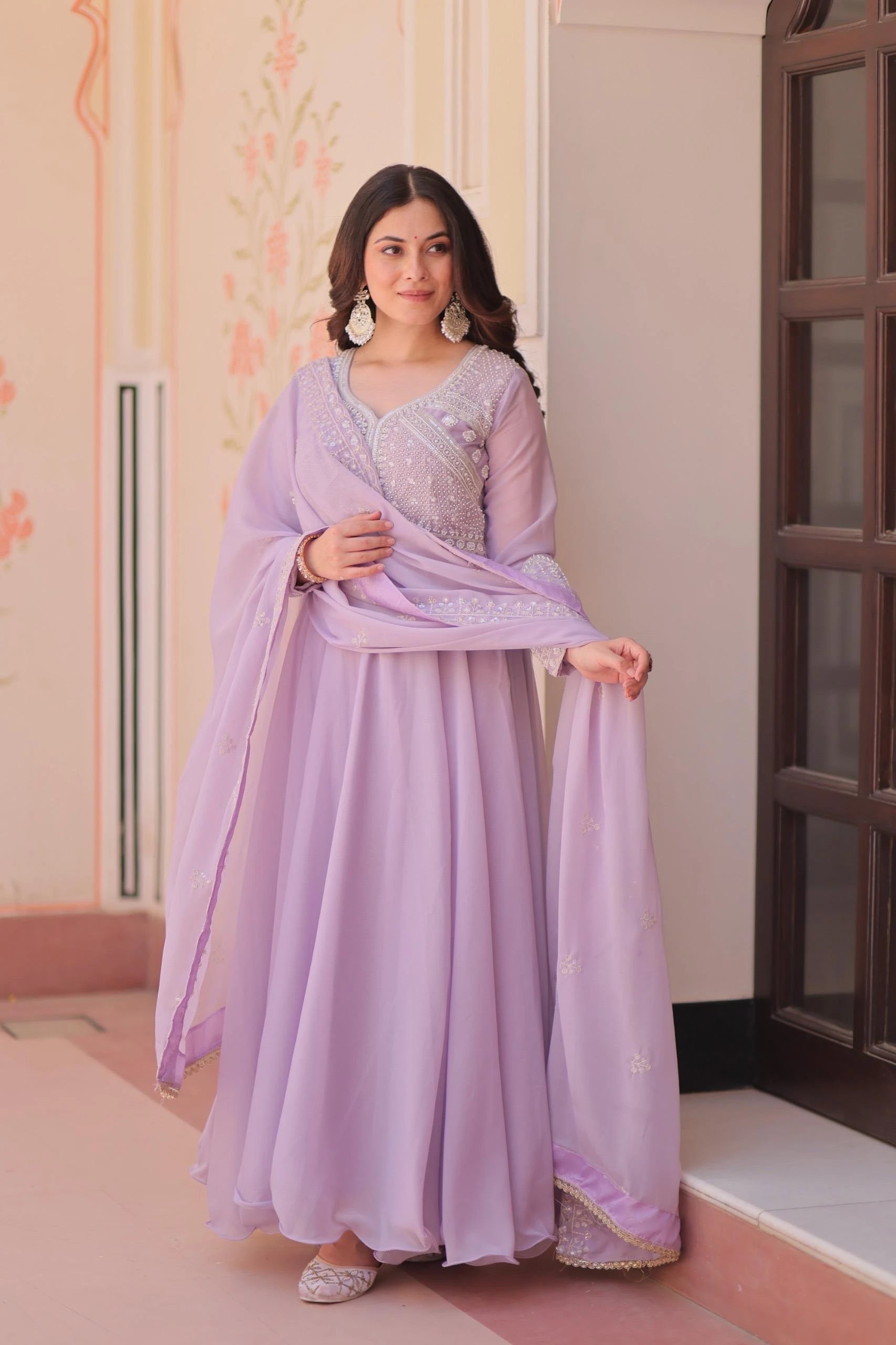 Vastra Creation's Designer Star Georgette Embroidered Gown with Dupatta