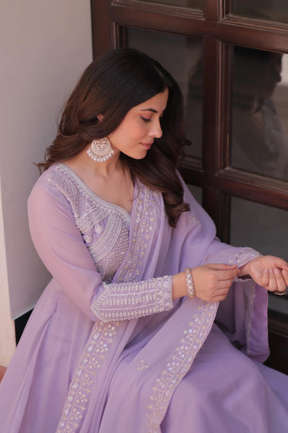 Vastra Creation's Designer Star Georgette Embroidered Gown with Dupatta