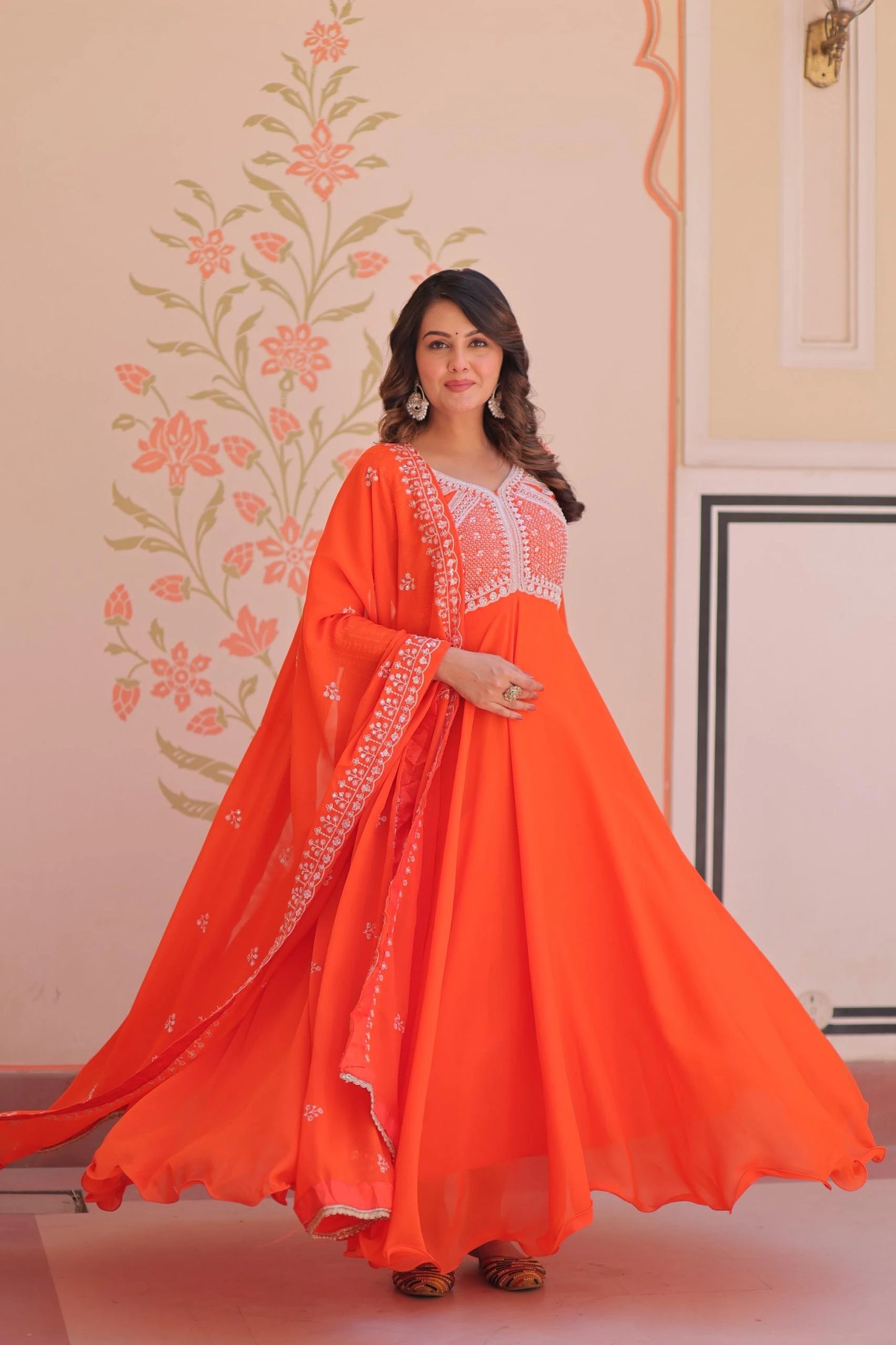 Vastra Creation's Designer Star Georgette Embroidered Gown with Dupatta