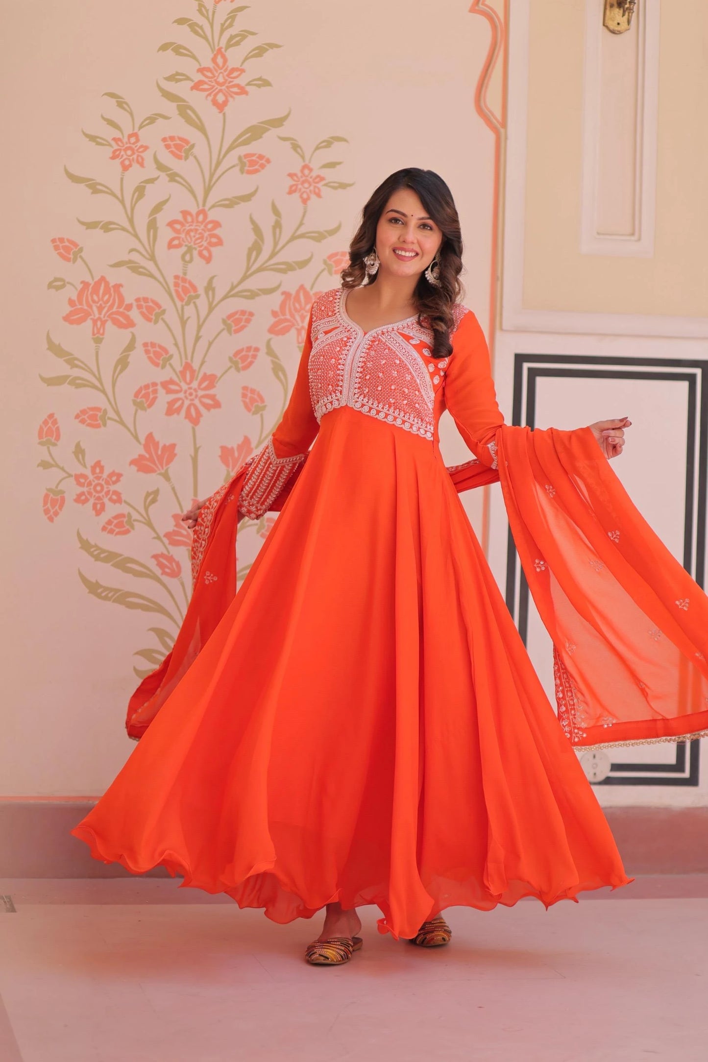 Vastra Creation's Designer Star Georgette Embroidered Gown with Dupatta
