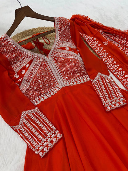 Vastra Creation's Designer Star Georgette Embroidered Gown with Dupatta