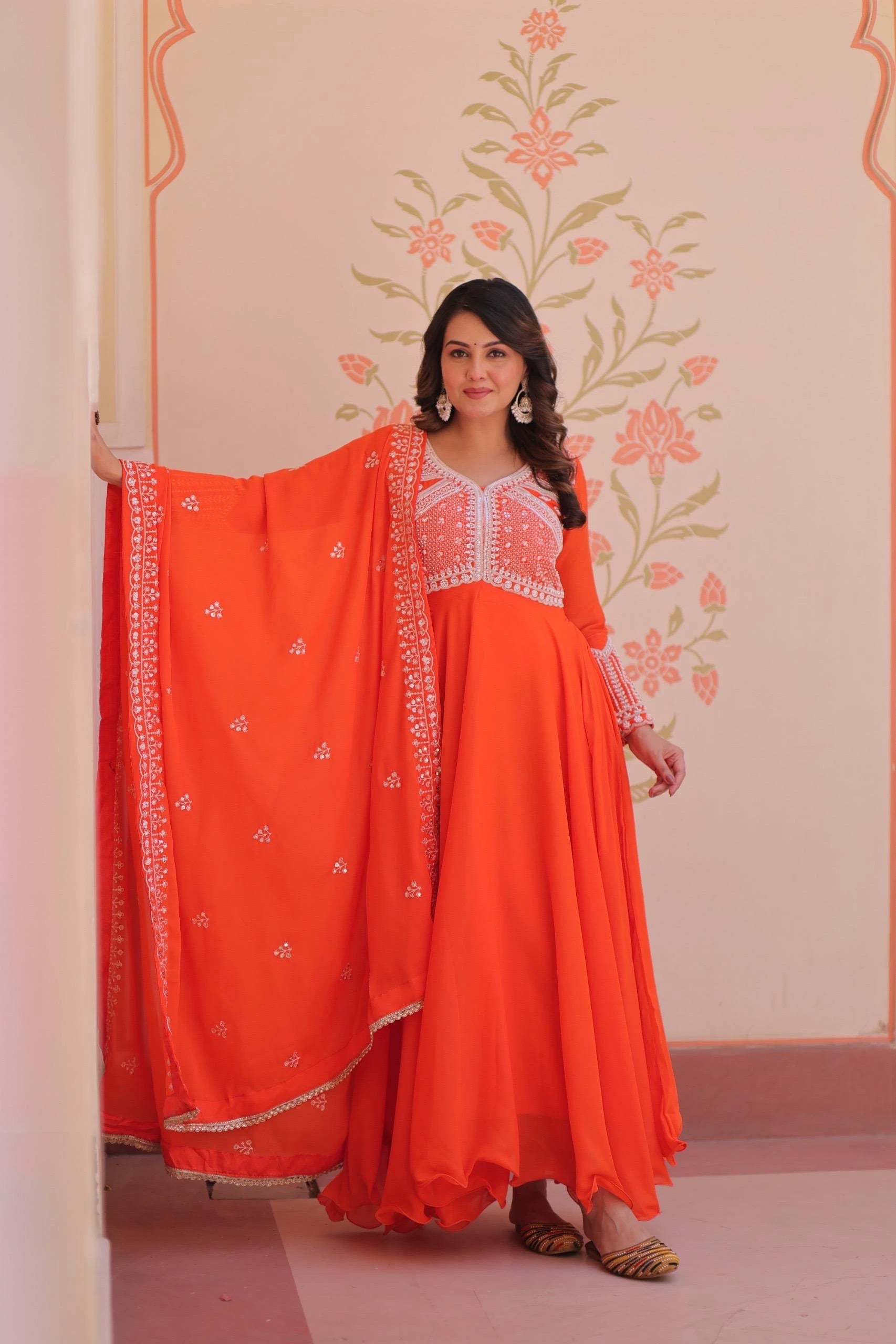 Vastra Creation's Designer Star Georgette Embroidered Gown with Dupatta