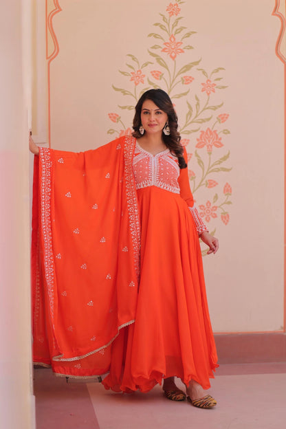 Vastra Creation's Designer Star Georgette Embroidered Gown with Dupatta