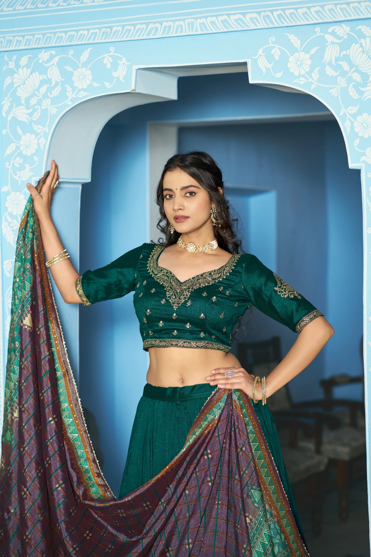 Vastra Creation's Designer Vichitra Silk Lehenga Choli Set