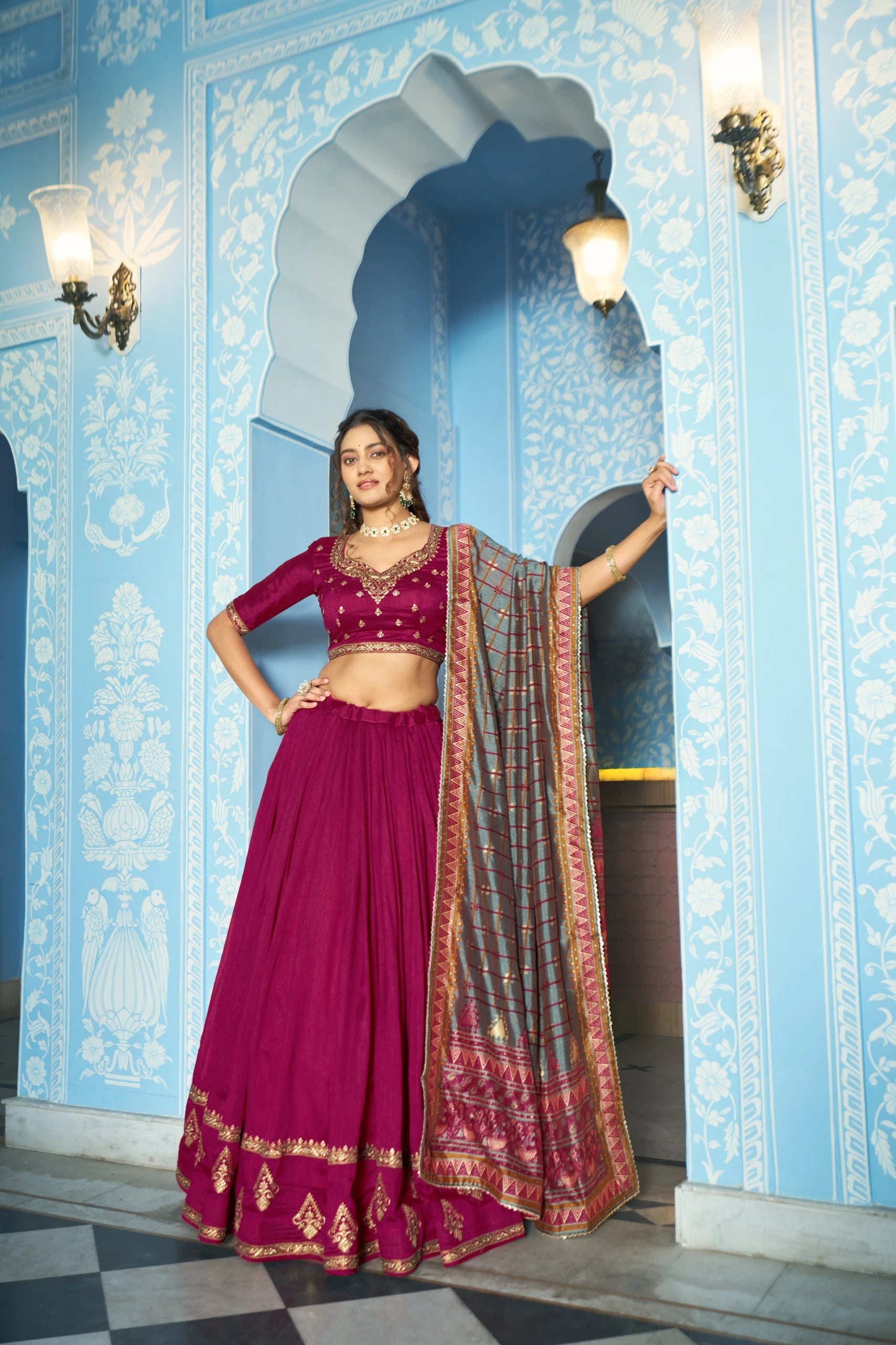 Vastra Creation's Designer Vichitra Silk Lehenga Choli Set