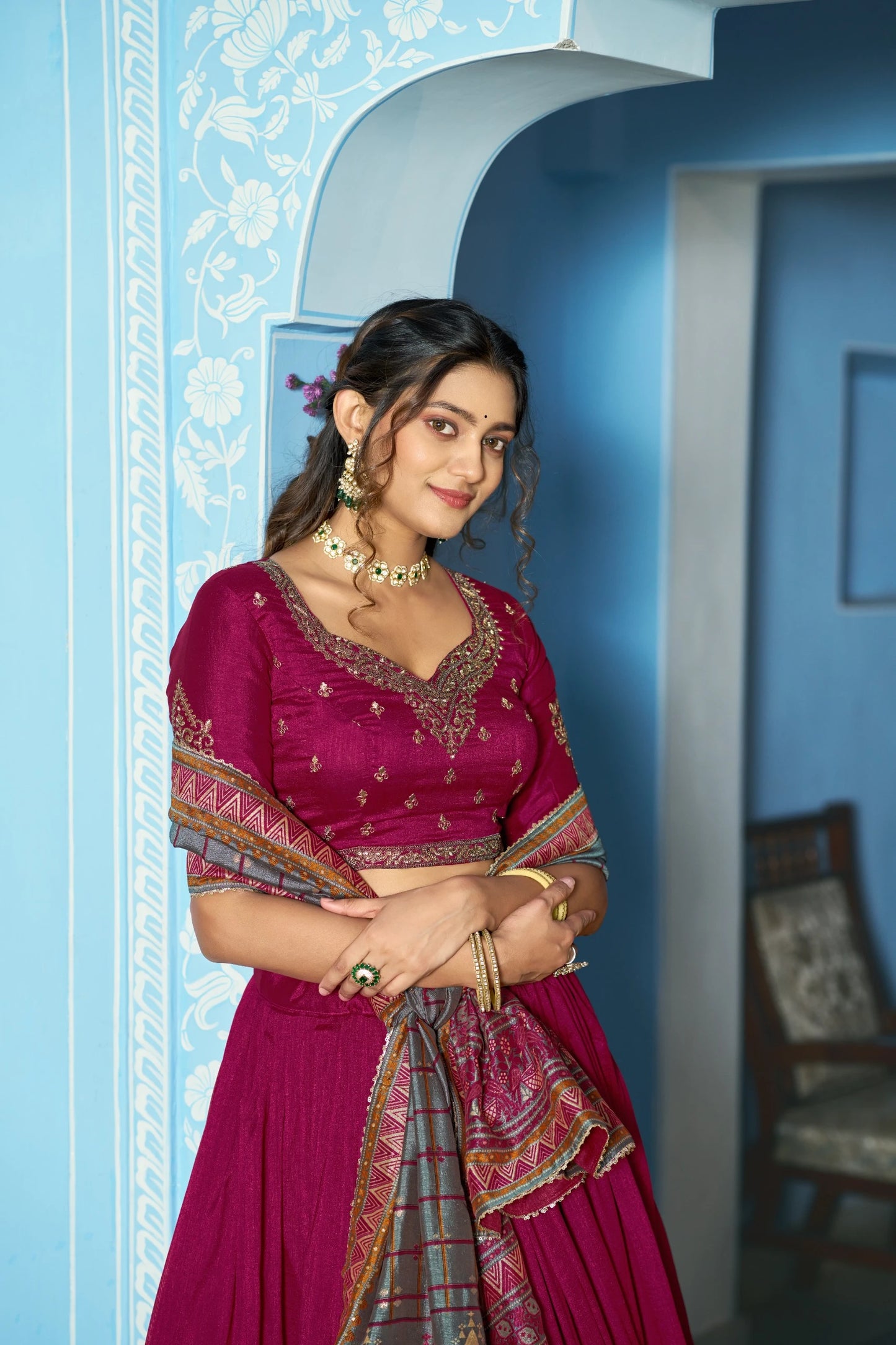 Vastra Creation's Designer Vichitra Silk Lehenga Choli Set