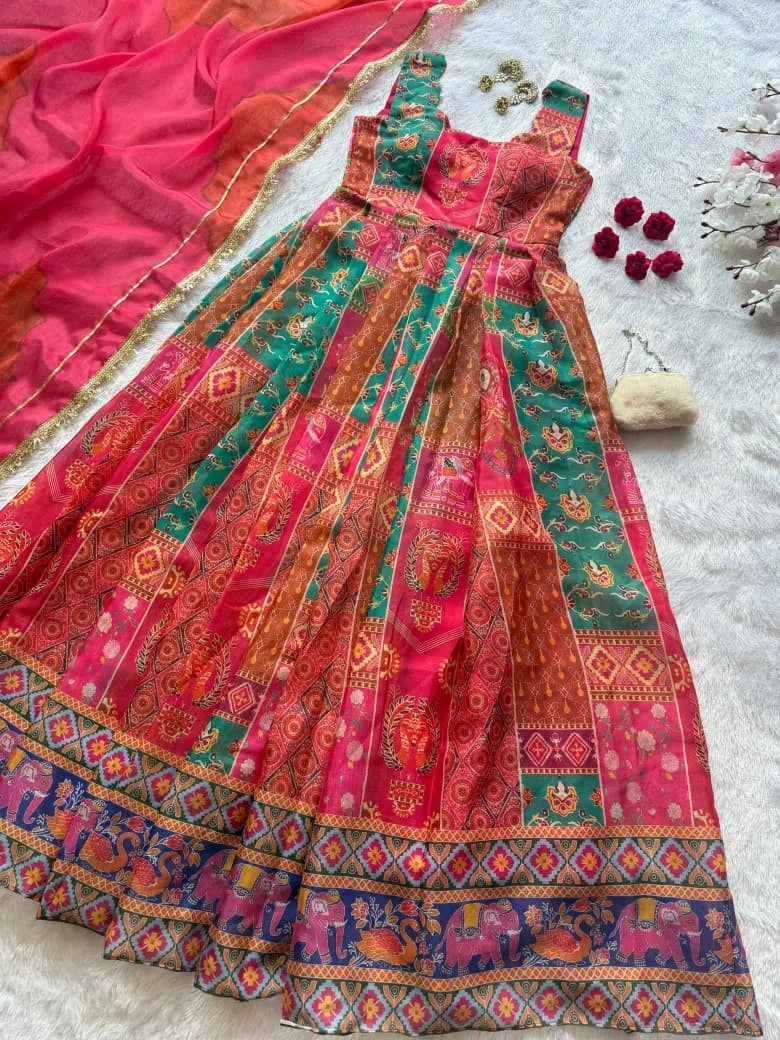 Vastra Creation's Designer Digital Printed Anarkali Gown Set