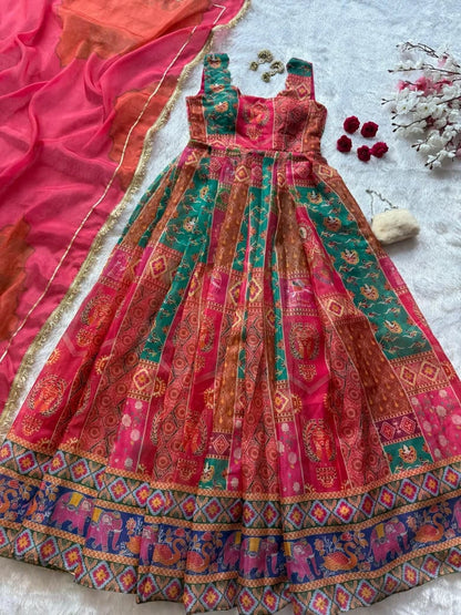 Vastra Creation's Designer Digital Printed Anarkali Gown Set