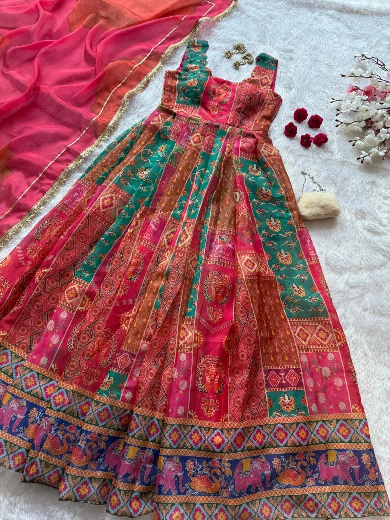 Vastra Creation's Designer Digital Printed Anarkali Gown Set