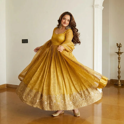 Vastra Creation's Designer Party Wear Gown Set with Dupatta & Pant