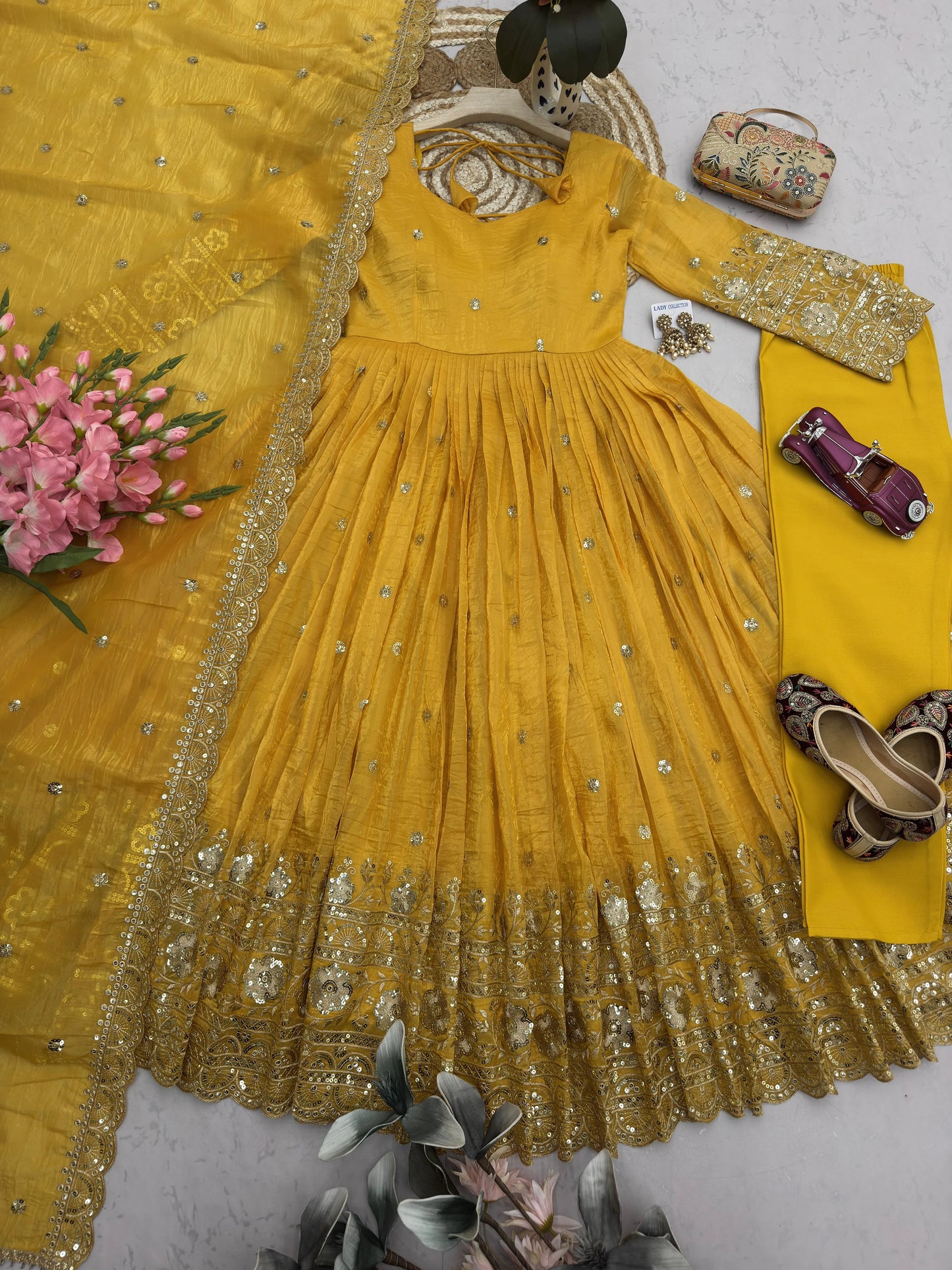 Vastra Creation's Designer Party Wear Gown Set with Dupatta & Pant