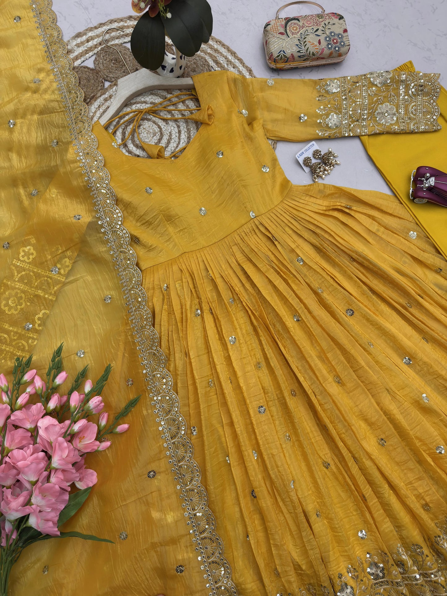 Vastra Creation's Designer Party Wear Gown Set with Dupatta & Pant