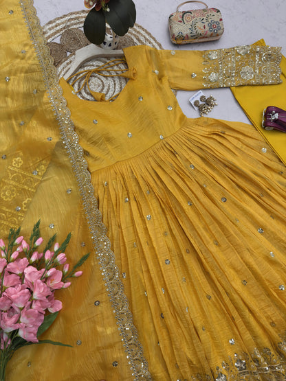 Vastra Creation's Designer Party Wear Gown Set with Dupatta & Pant