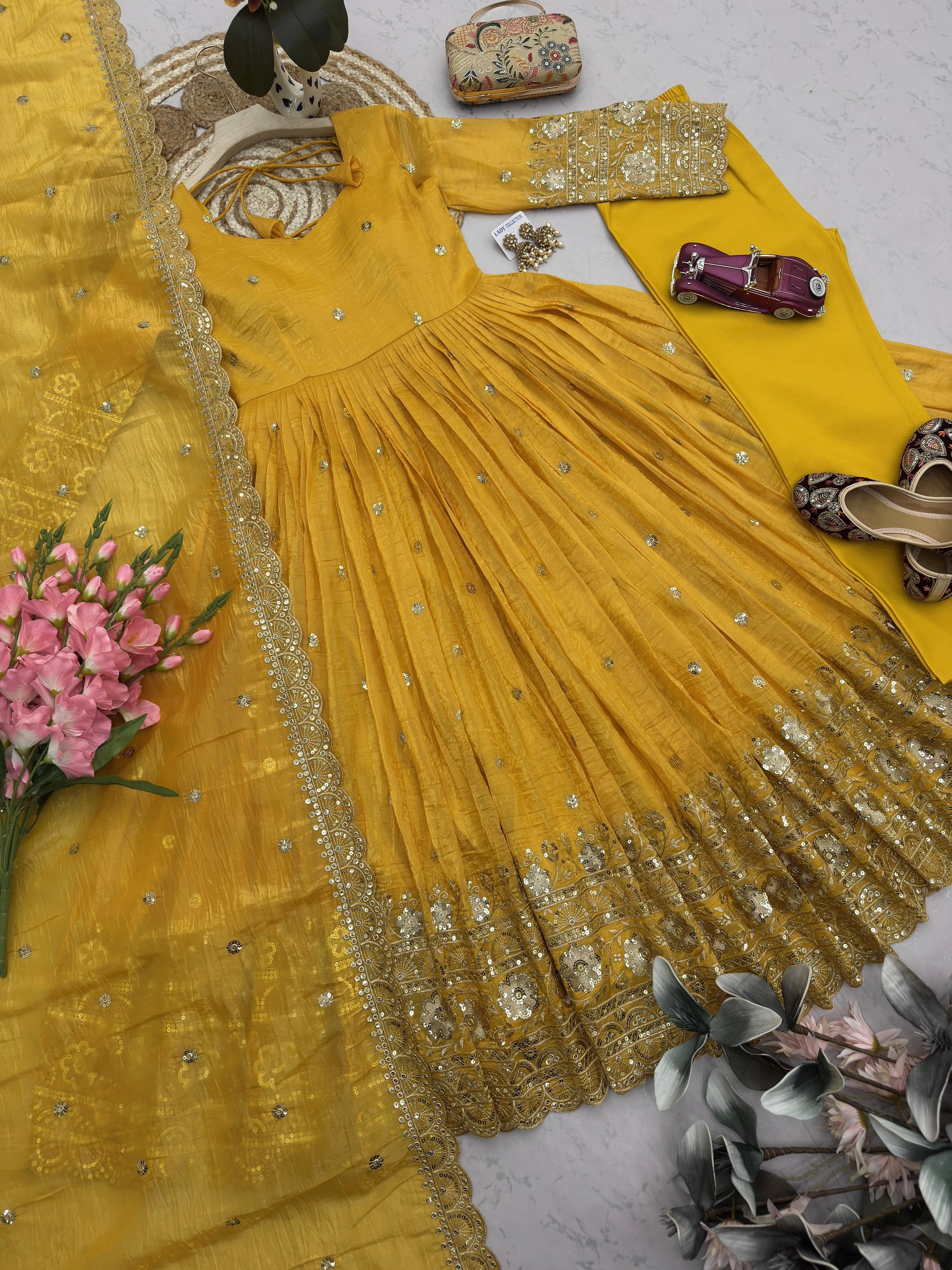 Vastra Creation's Designer Party Wear Gown Set with Dupatta & Pant