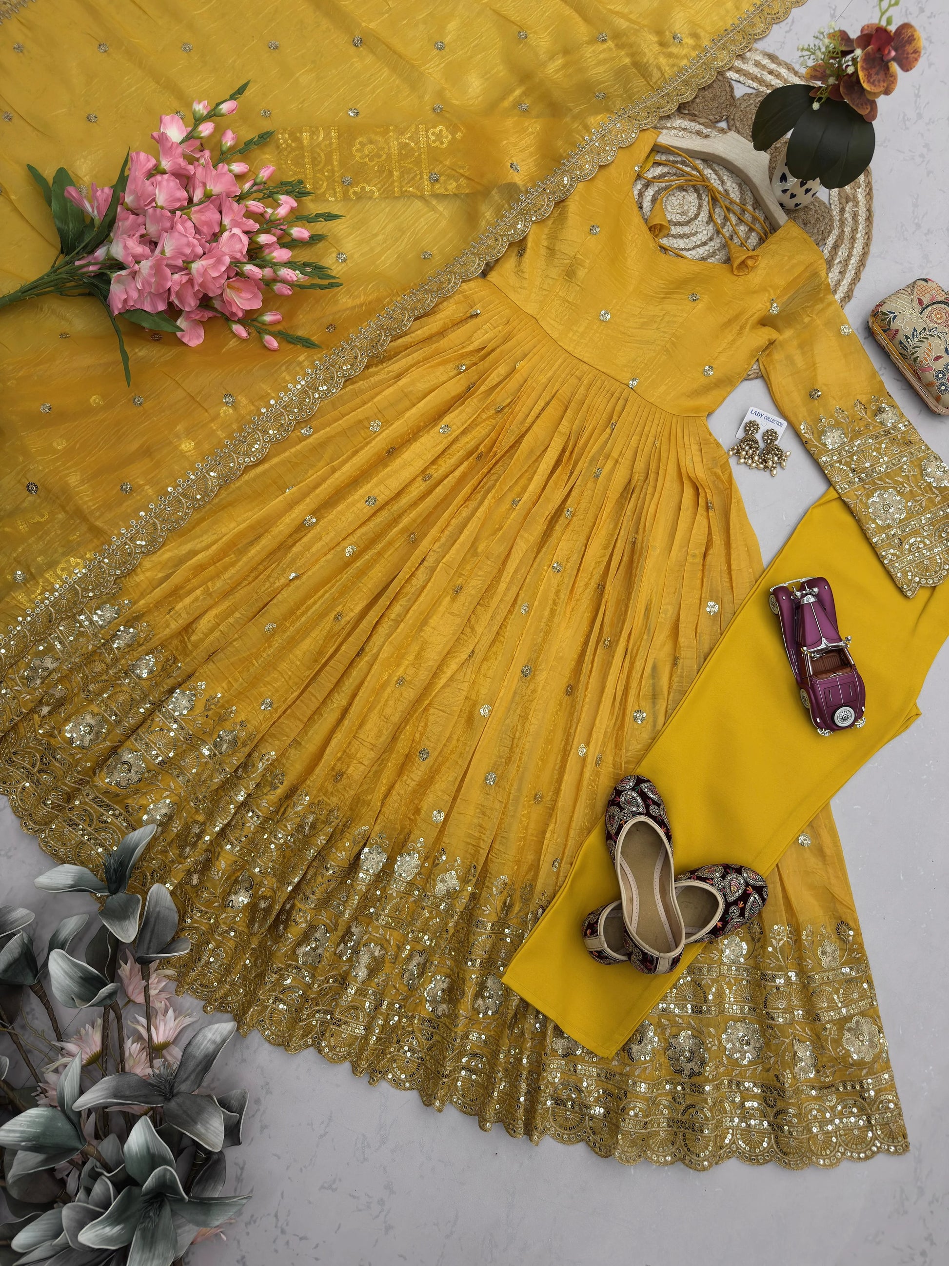 Vastra Creation's Designer Party Wear Gown Set with Dupatta & Pant