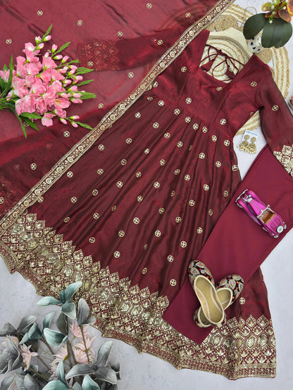 Vastra Creation's Designer Party Wear Gown with Dupatta & Pant