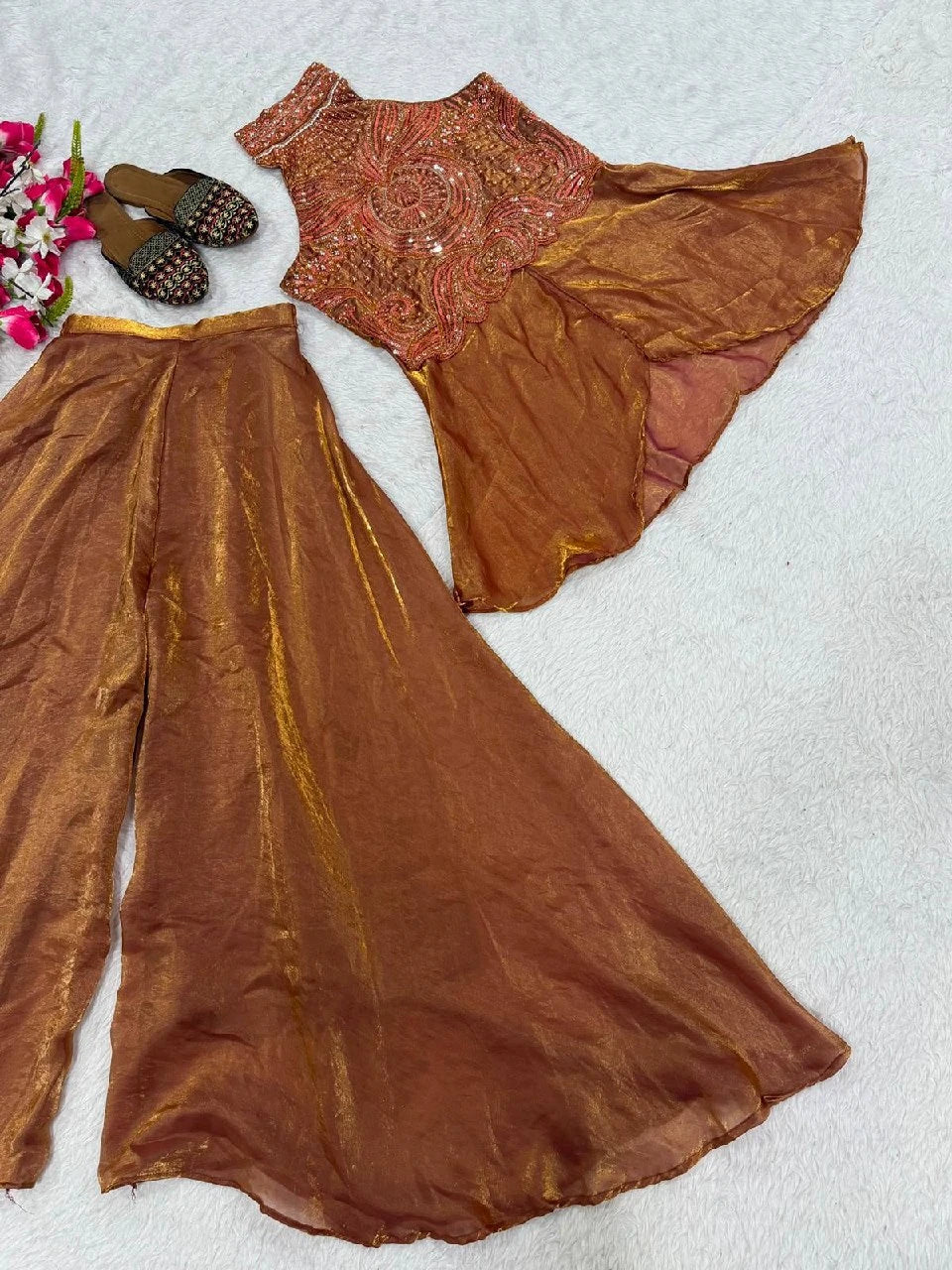 Vastra Creation's Full Neck Top with Sharara Palazzo Set