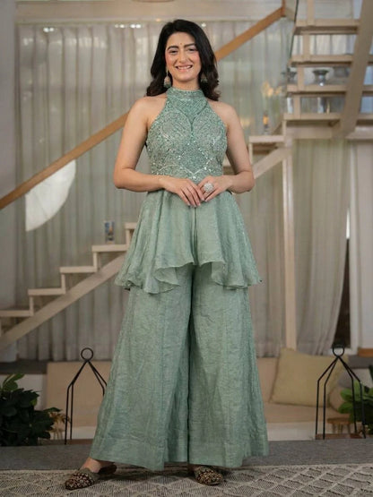 Vastra Creation's Full Neck Top with Sharara Palazzo Set