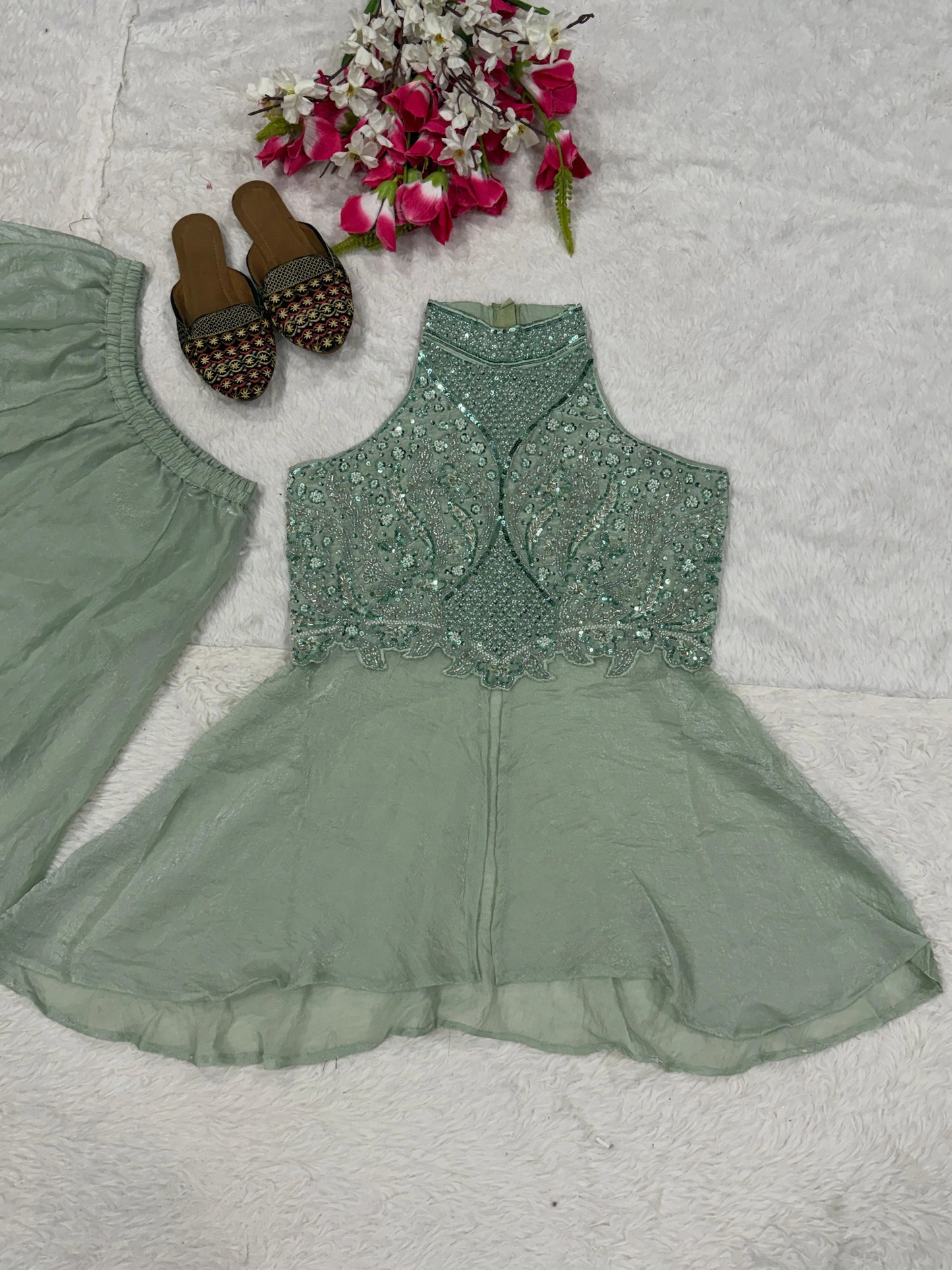 Vastra Creation's Full Neck Top with Sharara Palazzo Set