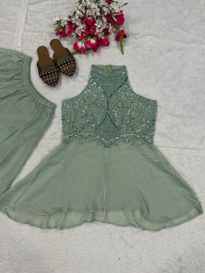 Vastra Creation's Full Neck Top with Sharara Palazzo Set