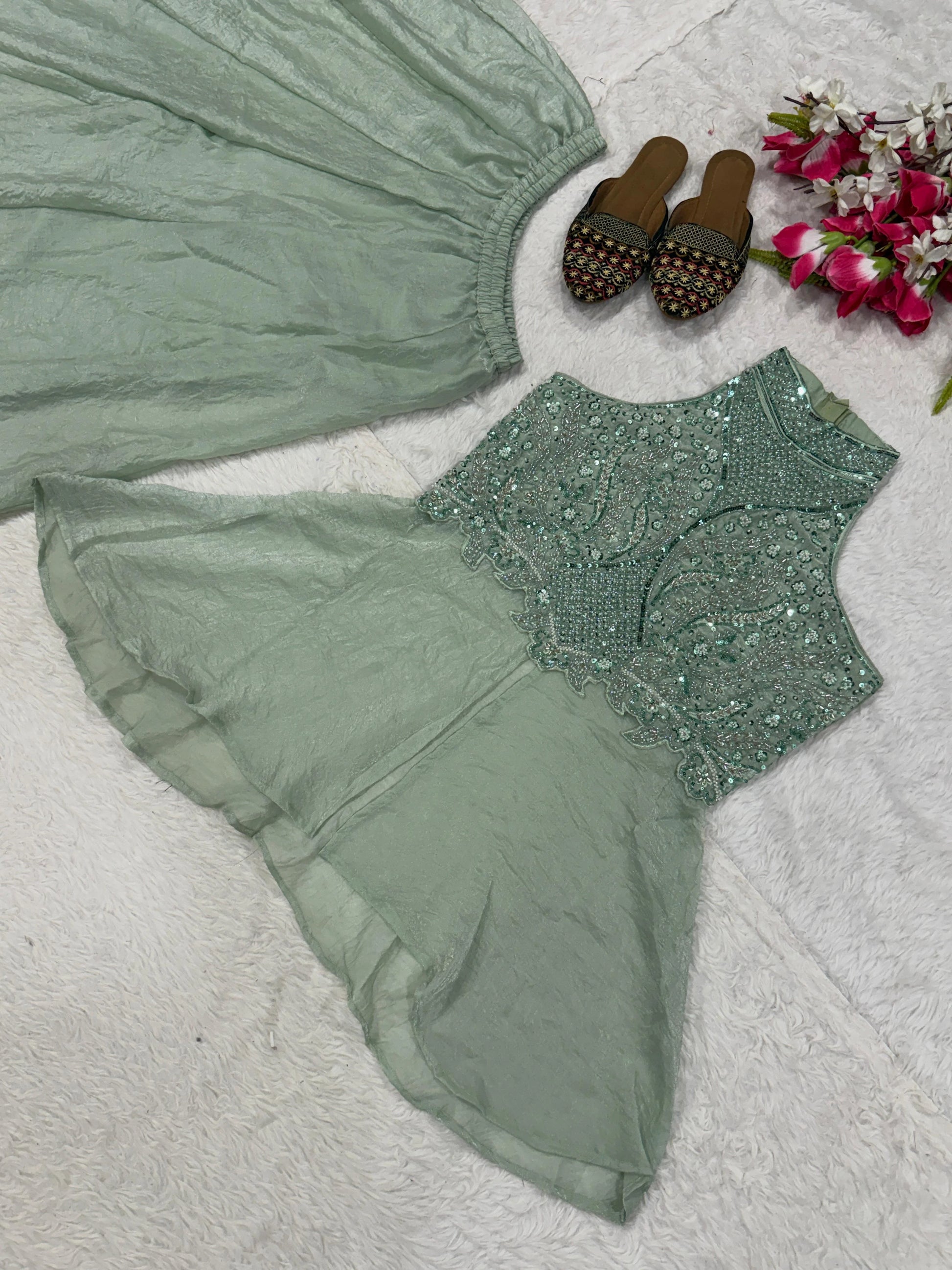 Vastra Creation's Full Neck Top with Sharara Palazzo Set