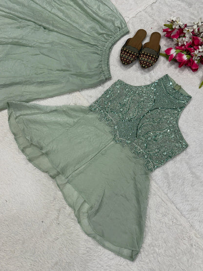 Vastra Creation's Full Neck Top with Sharara Palazzo Set