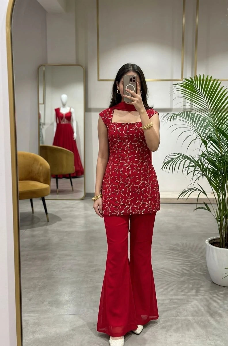 Vastra Creation's Sitara Sharara I Designer Embroidered I 3 Piece Sharara Set