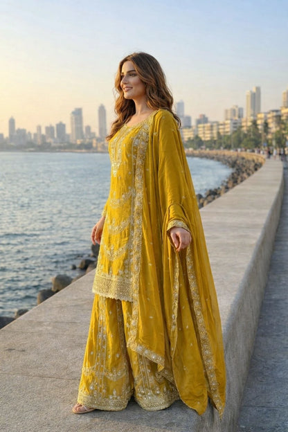 Vastra Creation's Designer Pakistani Style Top, Palazzo & Dupatta Set