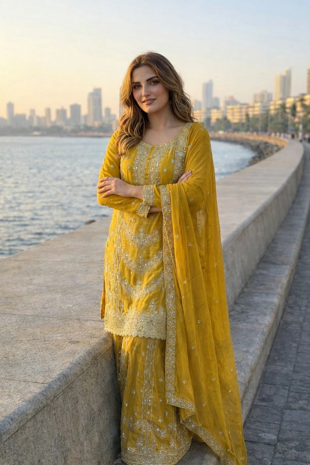 Vastra Creation's Designer Pakistani Style Top, Palazzo & Dupatta Set
