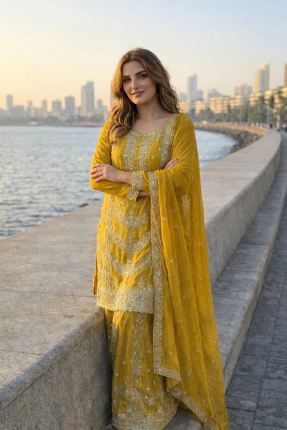 Vastra Creation's Designer Pakistani Style Top, Palazzo & Dupatta Set