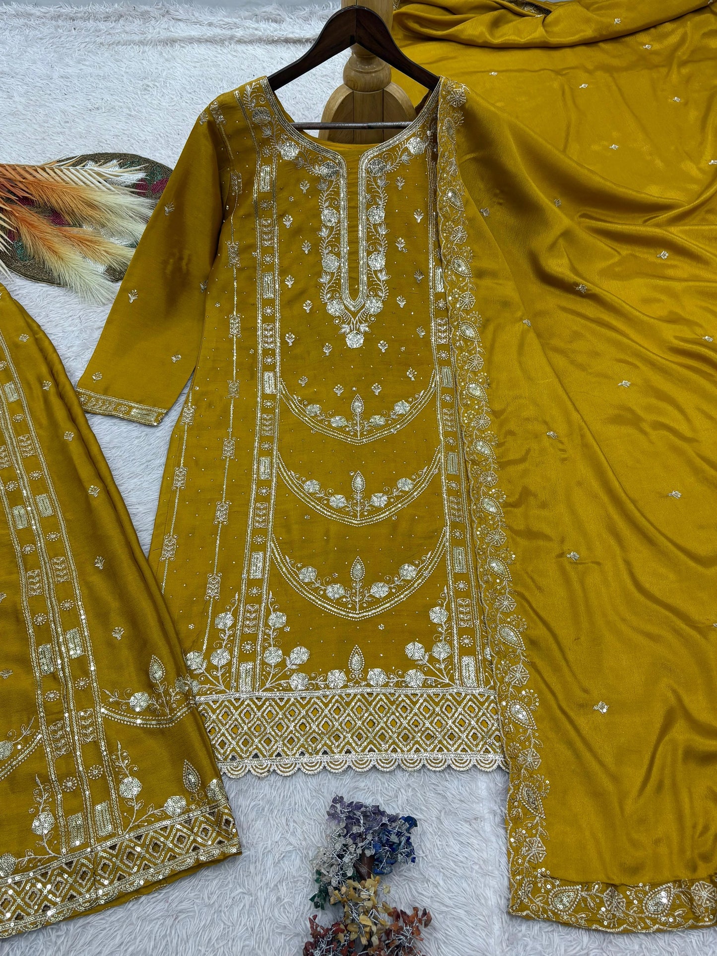 Vastra Creation's Designer Pakistani Style Top, Palazzo & Dupatta Set