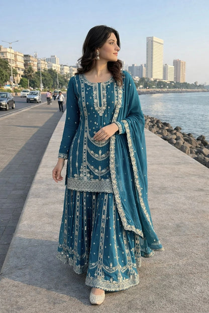 Vastra Creation's Designer Pakistani Style Top, Palazzo & Dupatta Set