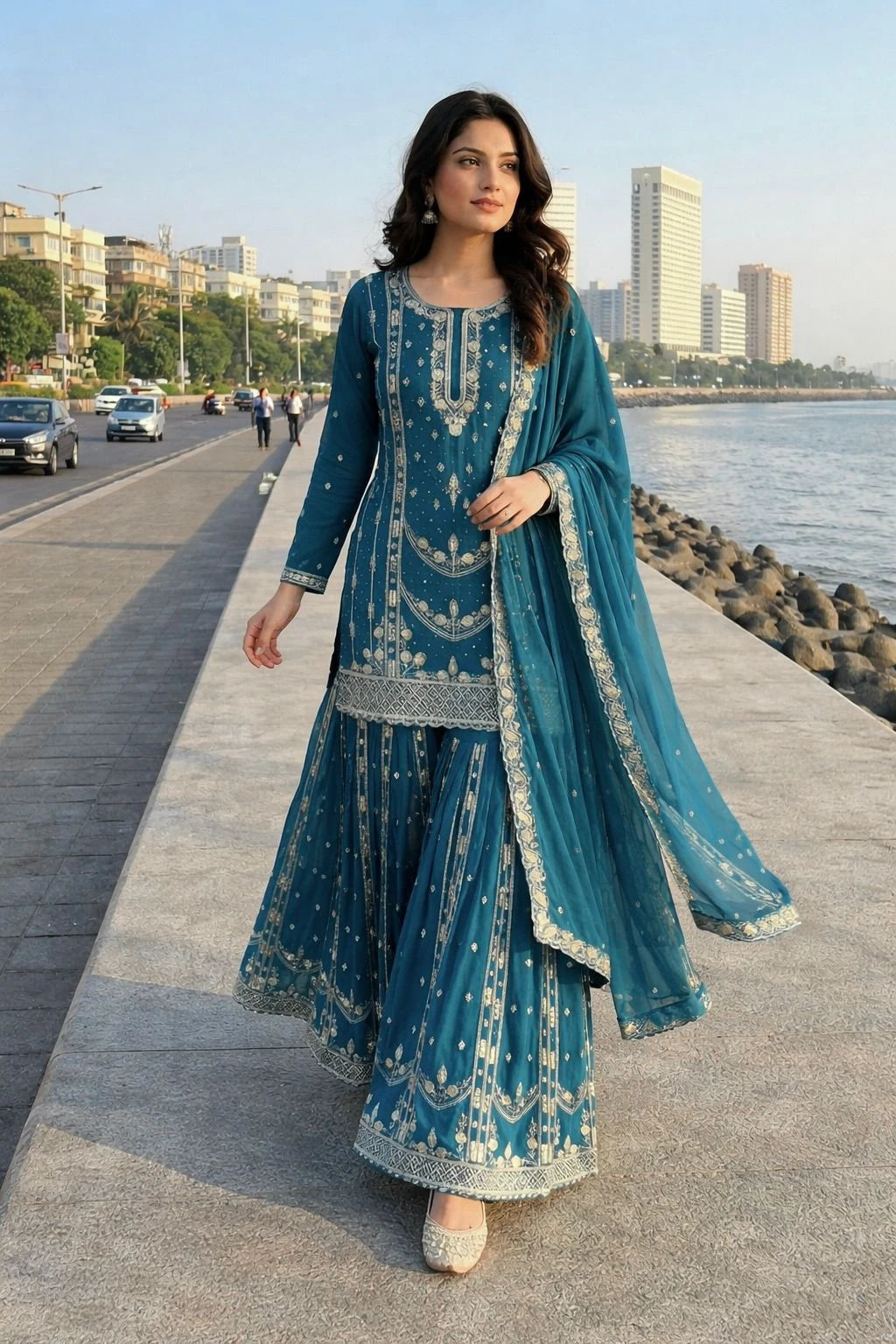 Vastra Creation's Designer Pakistani Style Top, Palazzo & Dupatta Set