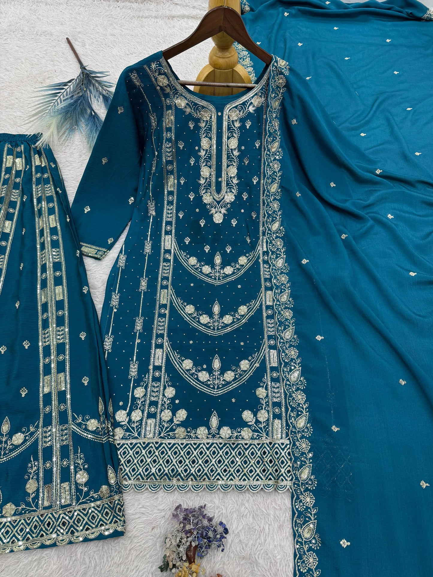 Vastra Creation's Designer Pakistani Style Top, Palazzo & Dupatta Set