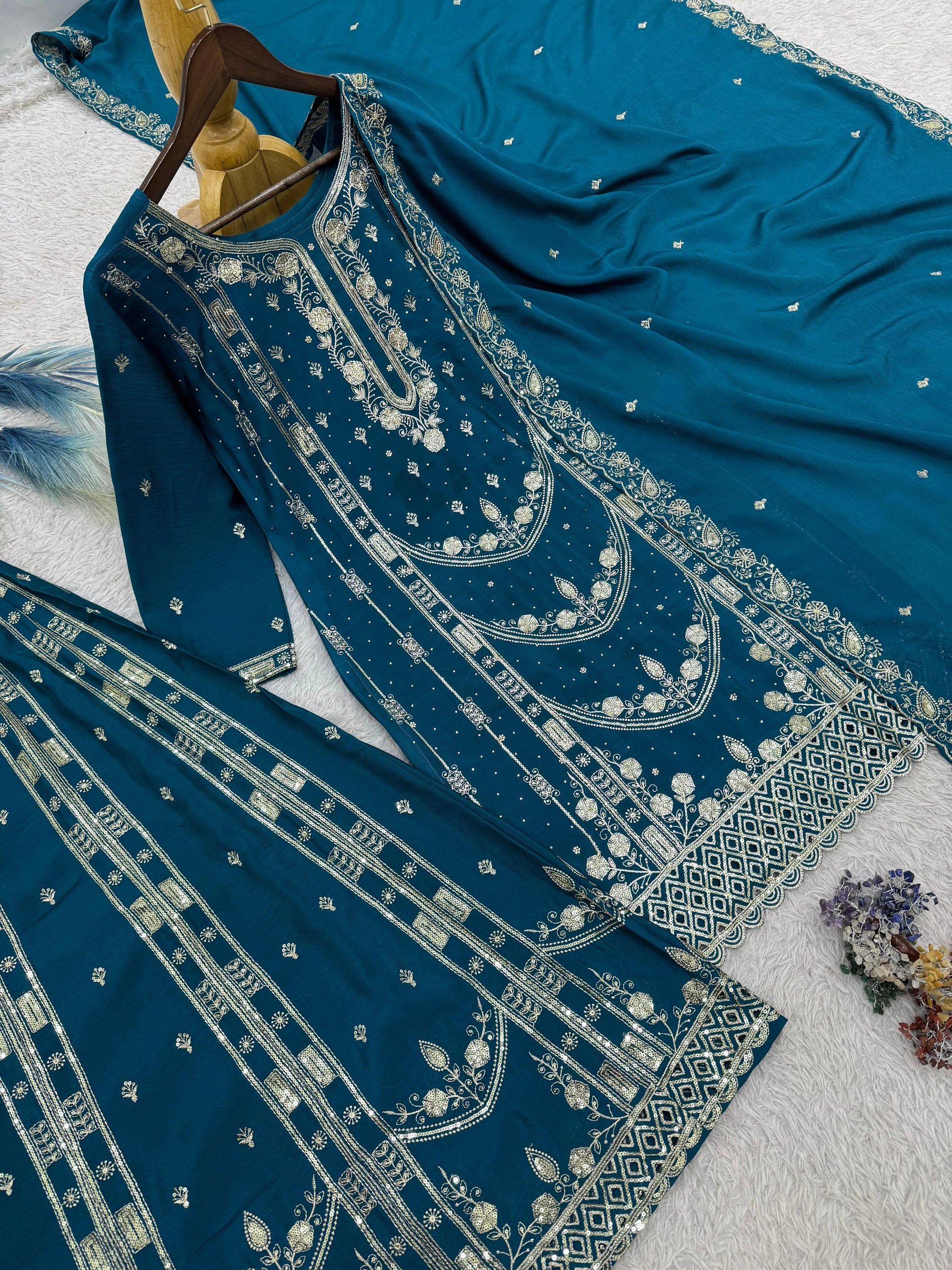 Vastra Creation's Designer Pakistani Style Top, Palazzo & Dupatta Set