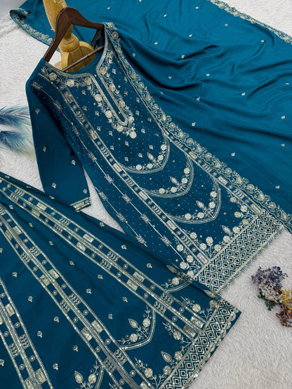 Vastra Creation's Designer Pakistani Style Top, Palazzo & Dupatta Set
