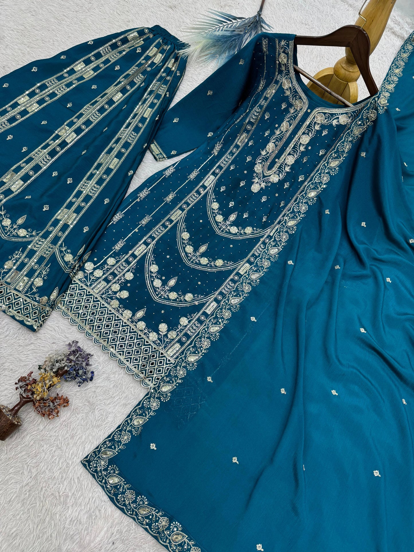 Vastra Creation's Designer Pakistani Style Top, Palazzo & Dupatta Set