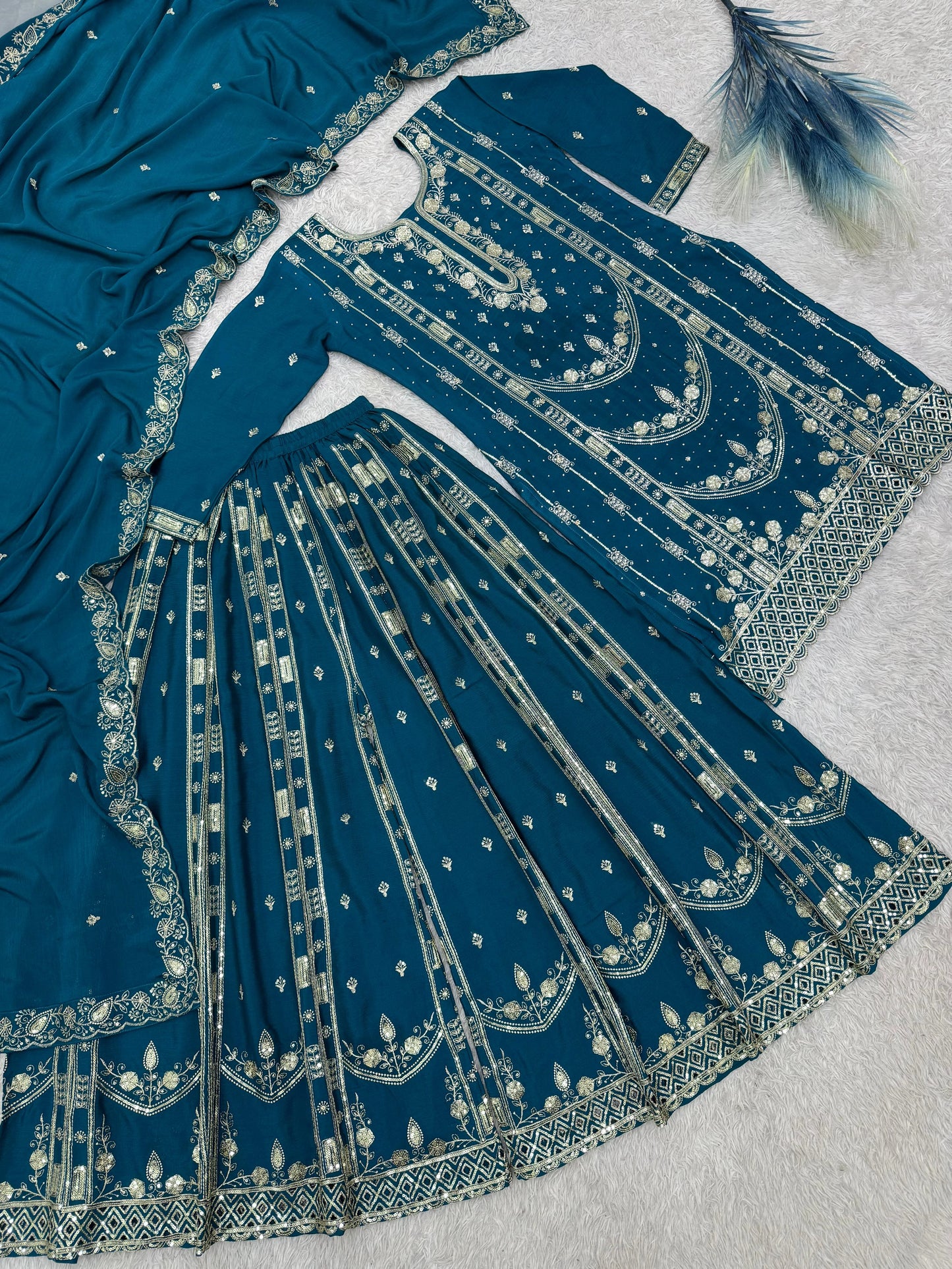 Vastra Creation's Designer Pakistani Style Top, Palazzo & Dupatta Set